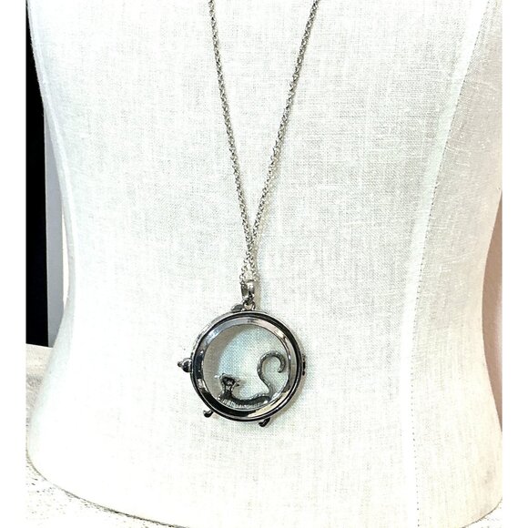 Silver Cat Design Magnifying Glass Pendant Necklace - Picture 10 of 10